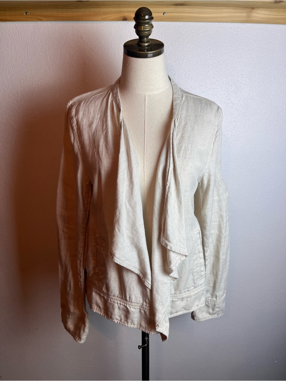 Lou & Grey Cream Draped Open-Front Blazer 100% Linen